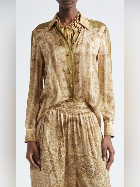 Zimmermann Tops - NWT $725 Zimmermann
Luna Paisley Print Silk Satin Button-Up Shirt 
Size AU1 US 6